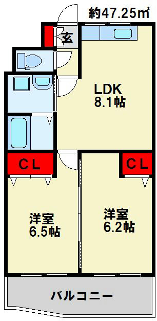 北九州市小倉北区木町のマンションの間取り