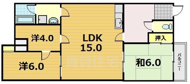 京都市山科区大塚中溝のマンションの間取り