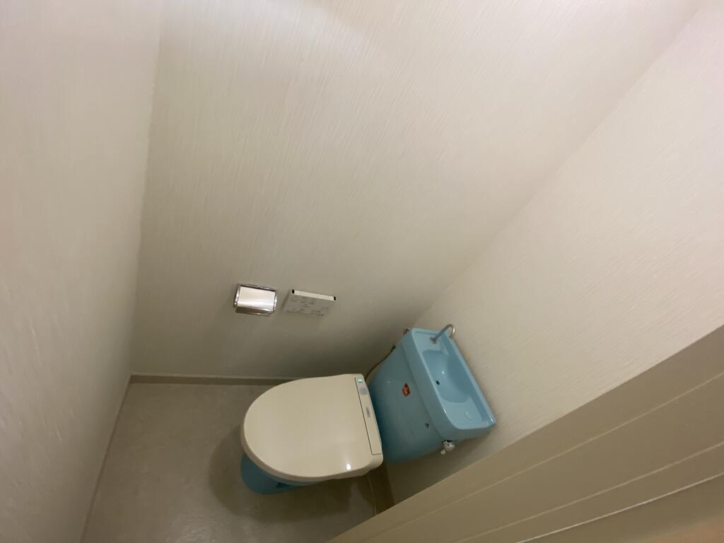 トイレ　シャワー付きトイレ、なぜかブルー