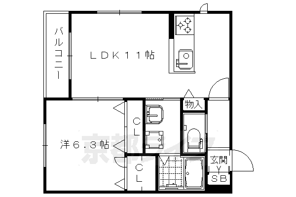 京都市右京区西院西田町のマンションの間取り