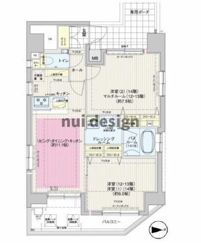 新宿区新小川町のマンションの間取り