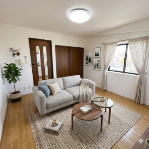 居室・リビング　※CG画像によるステージングとなります。 写真にある家具家電