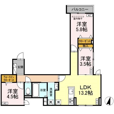 日暮里・舎人ライナー 高野駅 徒歩9分 3階建 築3年の間取り写真