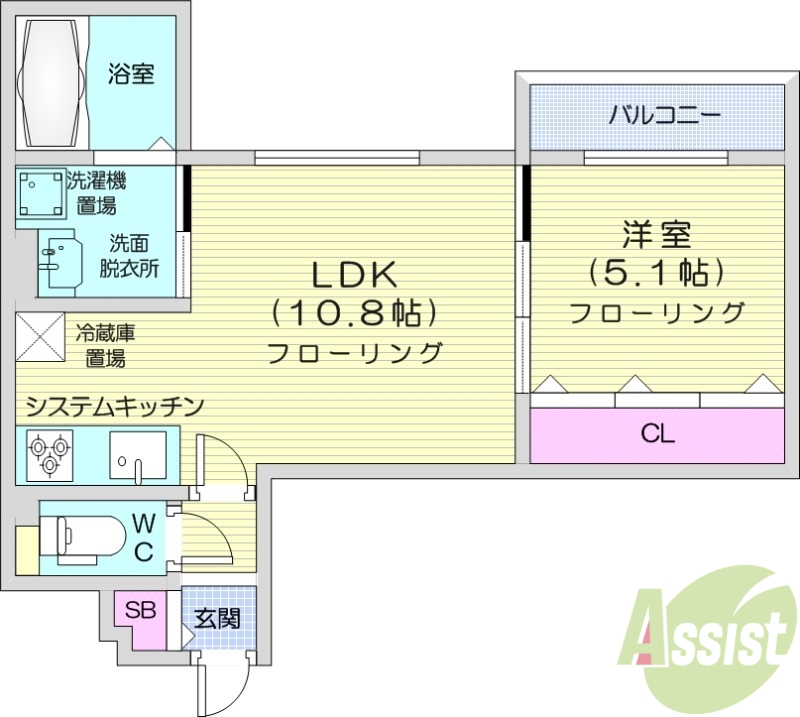 札幌市豊平区中の島二条のマンションの間取り