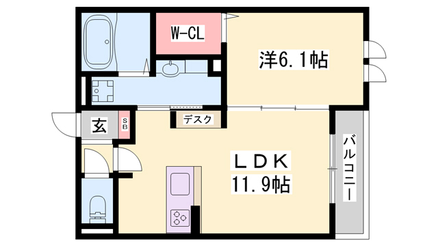 明石市西新町のアパートの間取り