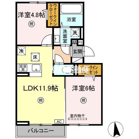 三井郡大刀洗町大字山隈のアパートの間取り