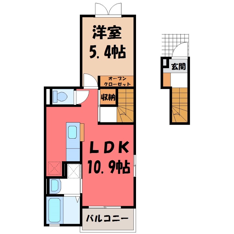 下都賀郡壬生町中央町のアパートの間取り