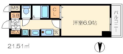 京都市下京区西七条比輪田町のマンションの間取り