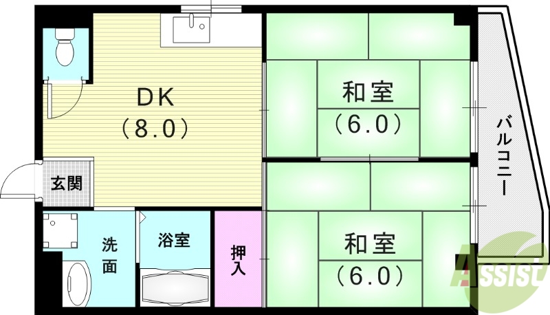 西宮市六軒町のマンションの間取り