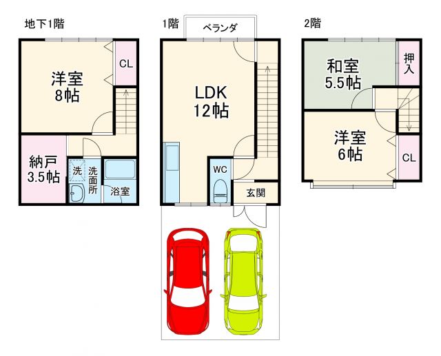 鳴滝宅間町貸家の間取り