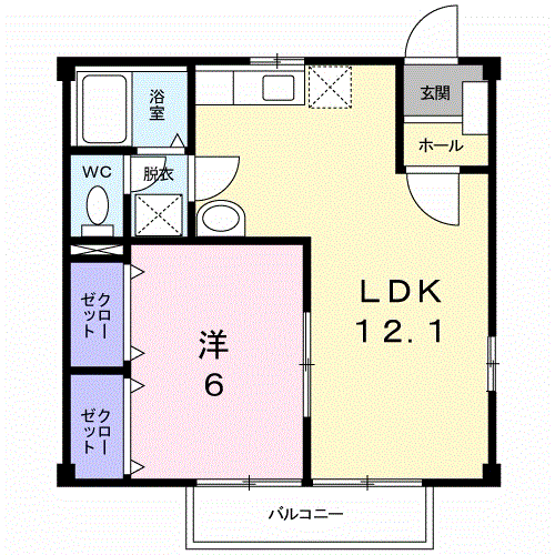 岡山市中区倉田のアパートの間取り