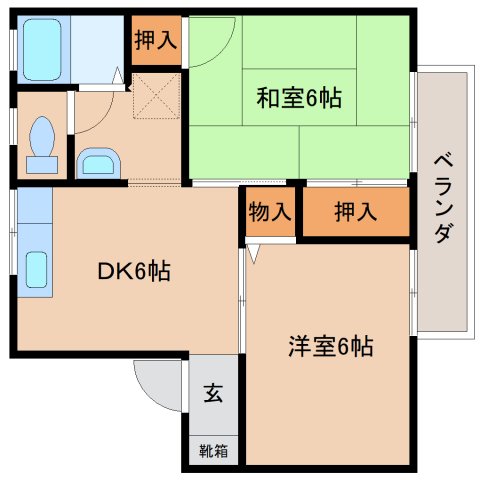 橿原市東坊城町のアパートの間取り