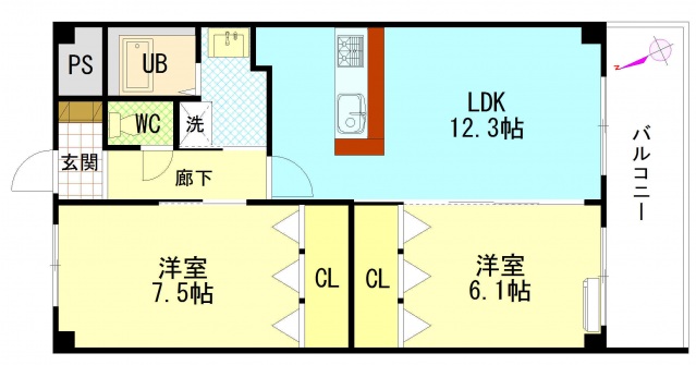 広島市安佐南区八木のマンションの間取り