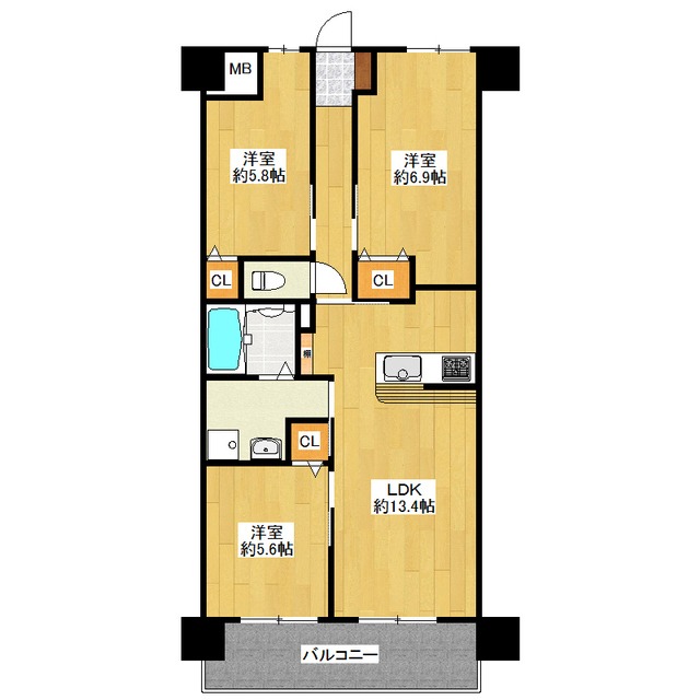 糟屋郡志免町御手洗のマンションの間取り