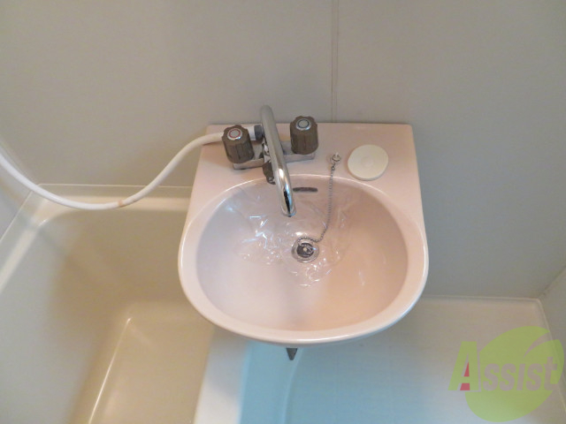 洗面設備　洗面はこちらでお願いします。歯磨きや洗顔もできそうですね。