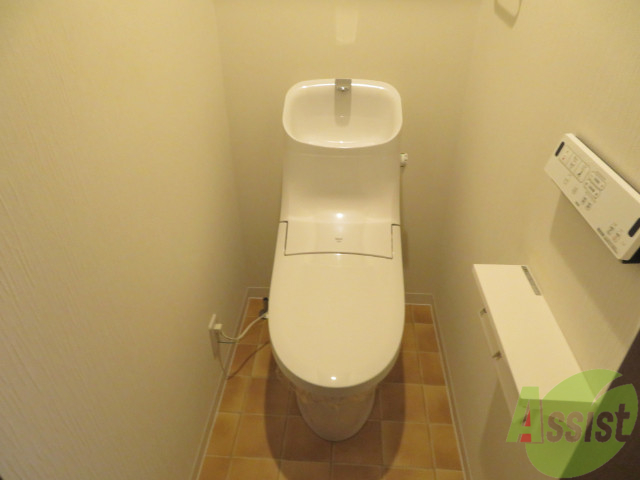 トイレ　とても立派なトイレです。床がタイル風のデザインです。