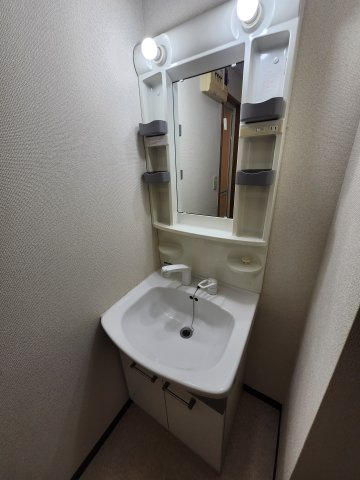 洗面設備　独立洗面台、小物を置くことができて便利です