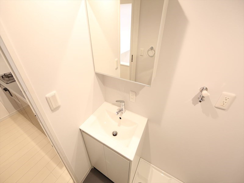 洗面設備　脱衣所　独立洗面台（シャンプードレッサー付）収納スペース有