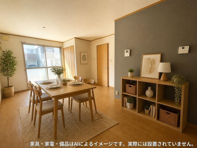 居室・リビング　※家具・家電・備品等はＡＩ画像生成により配置例を示したもので