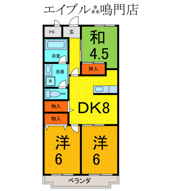 鳴門市大麻町市場のマンションの間取り