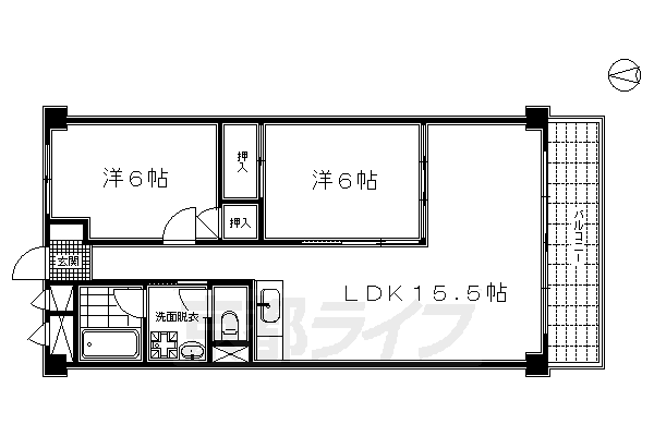 京都市南区唐橋琵琶町のマンションの間取り