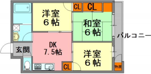 広島市中区江波二本松のマンションの間取り