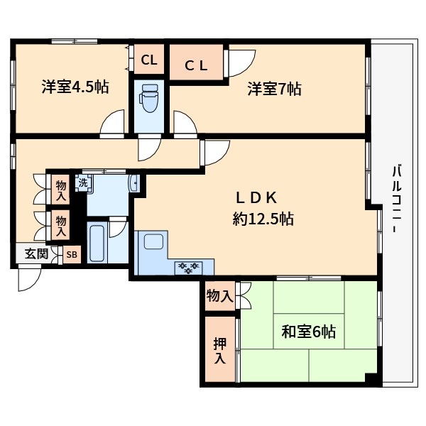 横浜市鶴見区梶山のマンションの間取り