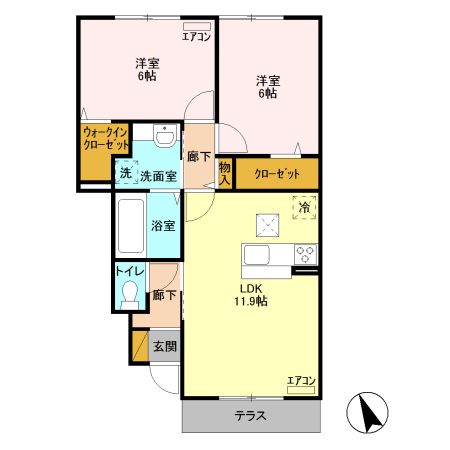 太田市台之郷町のアパートの間取り