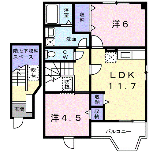 羽曳野市広瀬のアパートの間取り