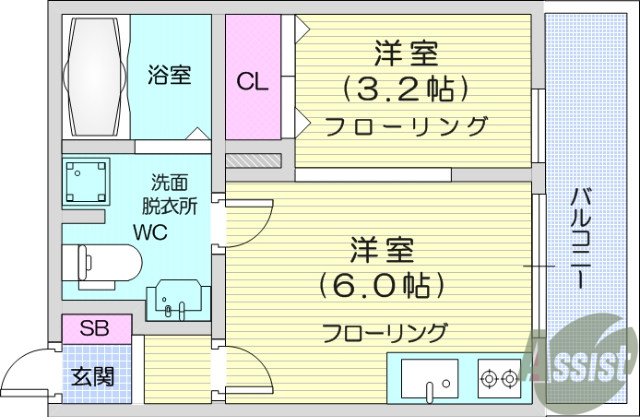 仙台市青葉区国見のアパートの間取り