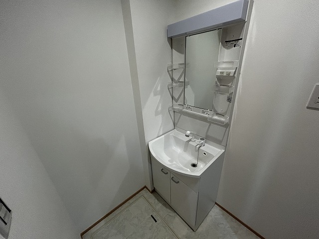 洗面設備　人気設備　シャンプードレッサーと室内洗濯機置場