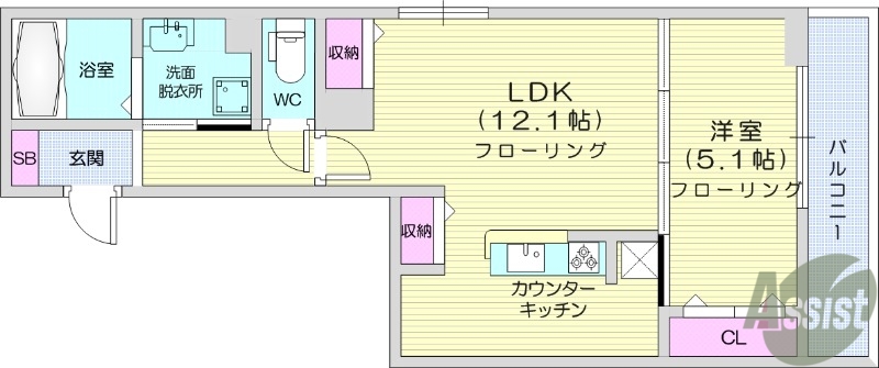 仙台市青葉区宮町のアパートの間取り