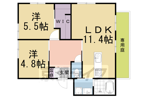 京都市右京区鳴滝春木町のアパートの間取り