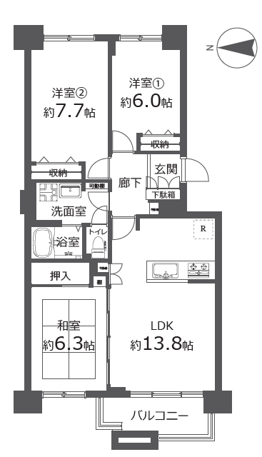 若葉台団地1-2の間取り