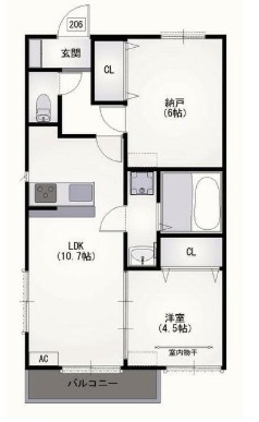 姫路市飾磨区英賀のアパートの間取り