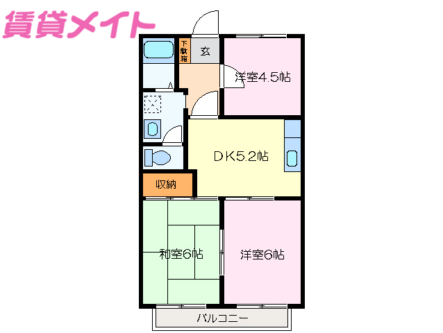 松阪市久保町のアパートの間取り