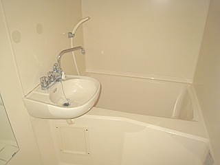 バス・シャワールーム　洗面ボウル付きの浴室