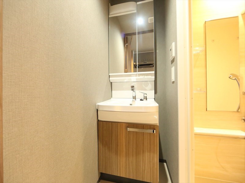 洗面設備　脱衣所　独立洗面台（シャンプードレッサー付）収納スペース有