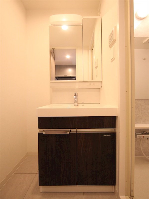 洗面設備　脱衣所　独立洗面台（シャンプードレッサー付）収納スペース有