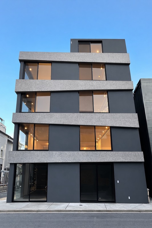 建物外観　直線的でスタイリッシュな外観