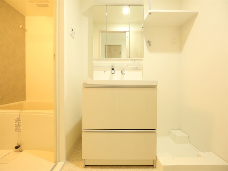 洗面設備　脱衣所　独立洗面台（シャンプードレッサー付）収納スペース有