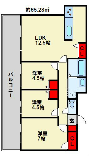 北九州市小倉北区室町のマンションの間取り