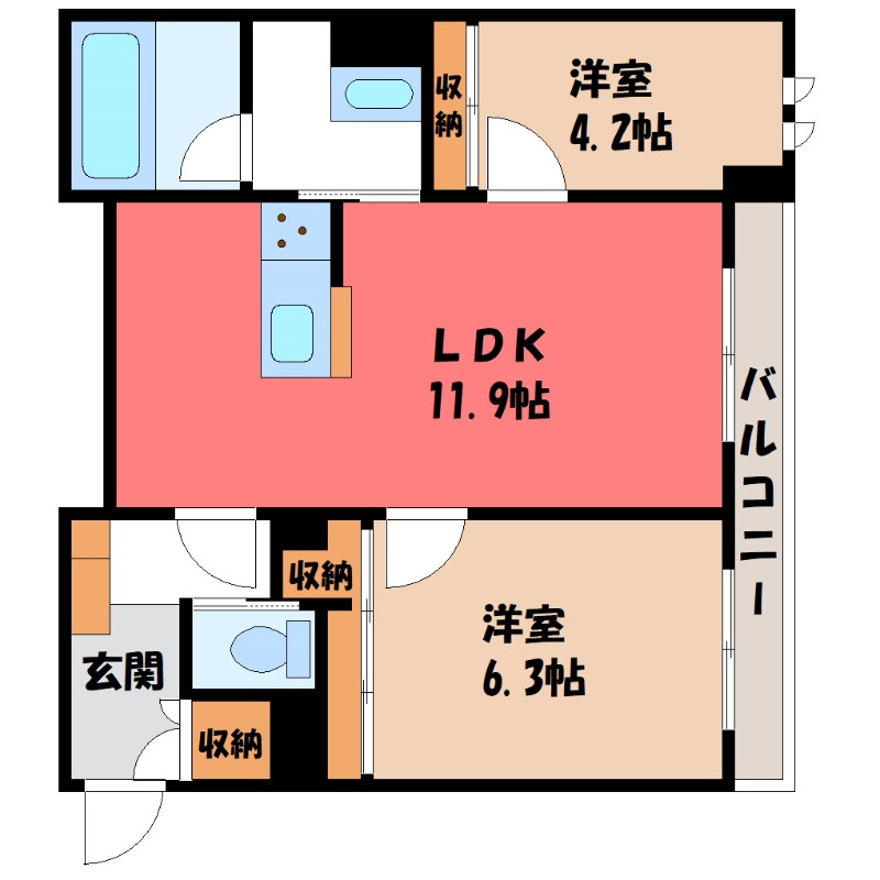 小山市西城南のアパートの間取り