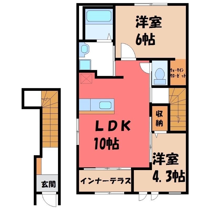 河内郡上三川町大字上三川のアパートの間取り