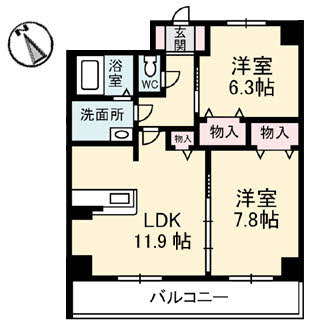 山口市小郡給領町のマンションの間取り