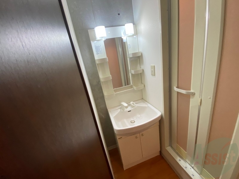 洗面設備　シャンプードレッサーは棚もついていて便利そう！