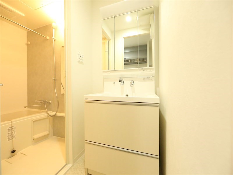 洗面設備　脱衣所　独立洗面台（シャンプードレッサー付）収納スペース有