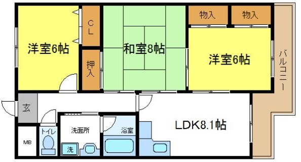 大阪市平野区瓜破のマンションの間取り