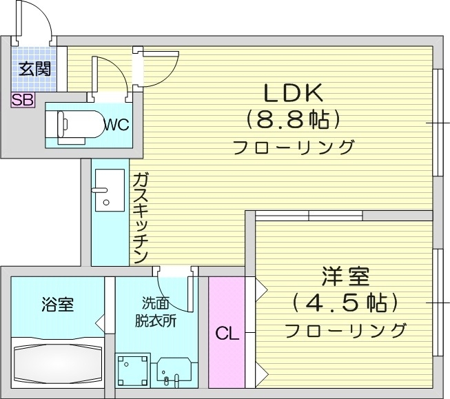 札幌市東区北四十五条東のアパートの間取り