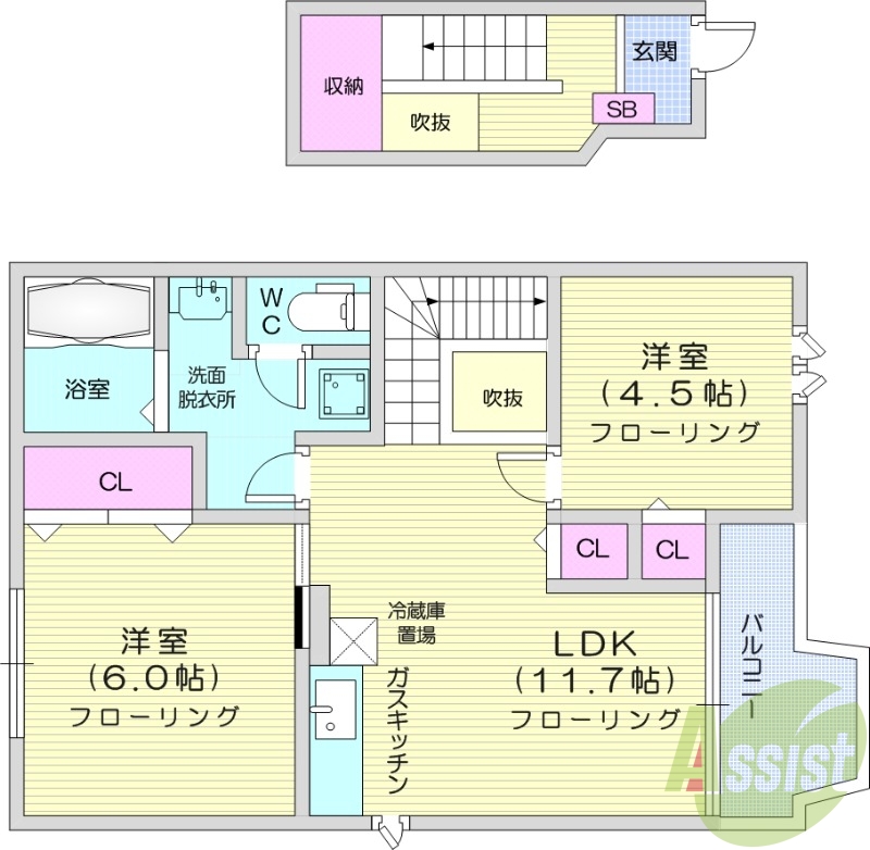 岩沼市北長谷のアパートの間取り